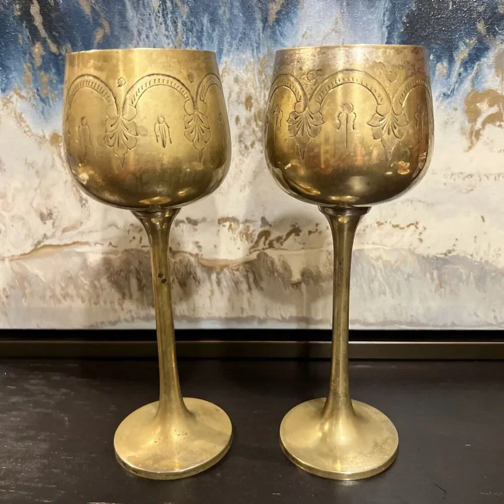 Vintage Antique Silver Plated Brass Wine Goblet Kiddush Cup/ See Details